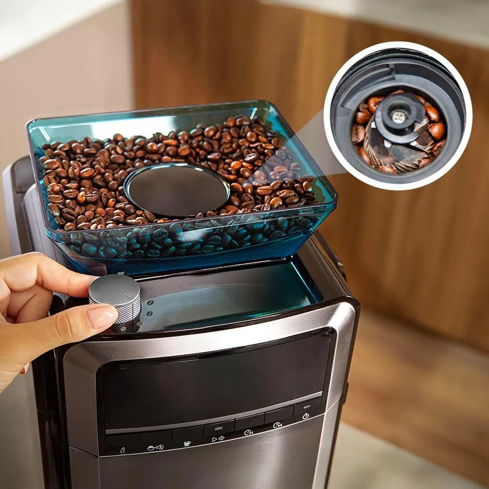 Cecotec Cafeteras de Goteo Coffee 66 Grind & Brew. 1400W, 1.5L, 12 Tazas, 230g Deposito Café Grano, Molinillo Cónico, 7 Niveles, Programable hasta 24h, Intensidad Ajustable, Acero Inoxidable foto 3