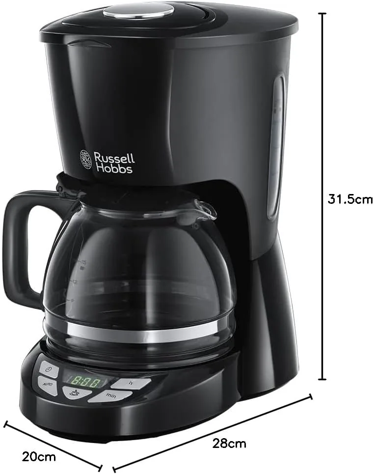 Russell Hobbs Cafetera de Goteo [1,25l, 12 tazas pequeñas / 10 tazas grandes, digital, programable] Textures Plus (tecnología de rociado avanzada, filtro extraíble, cuchara medidora, negro) 22620-56 foto 3