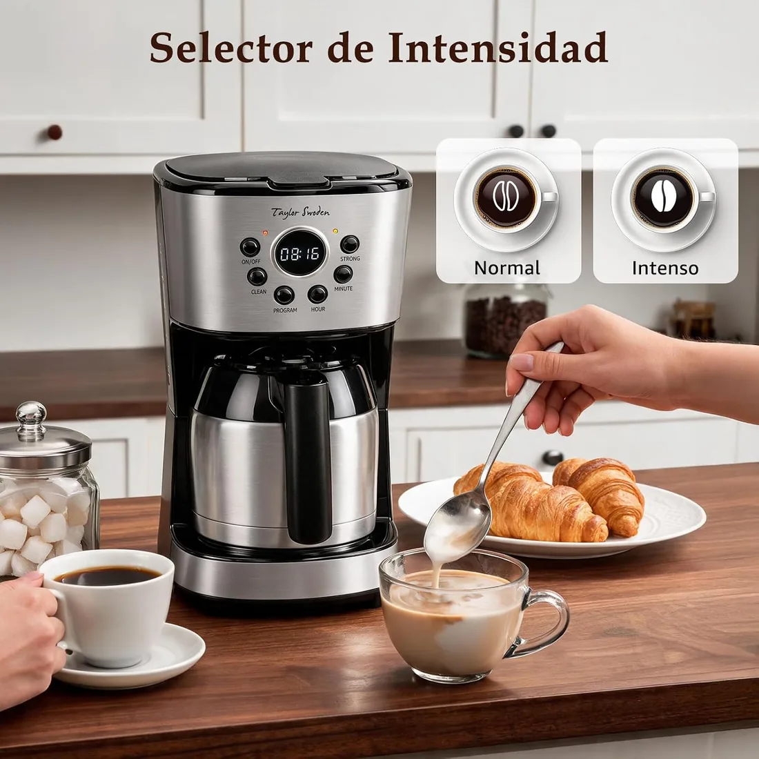 Taylor Swoden Cafetera Goteo con Jarra Térmica Programable 24H, 10 Tazas | Filtro Permanente Reutilizable, Función AutoClean, Intensificador de Aroma, Sistema Antigoteo, Acero Inoxidable, 1,25 L(Brew) foto 3