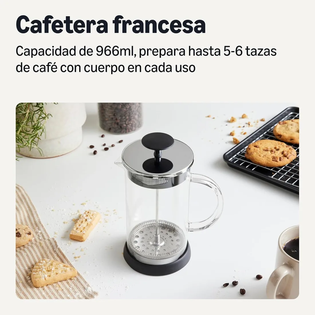 Amazon Basics Cafetera Francesa, 0,97L, Vidrio de Borosilicato, Libre de BPA, Piezas Desmontables Aptas para Lavavajillas foto 2