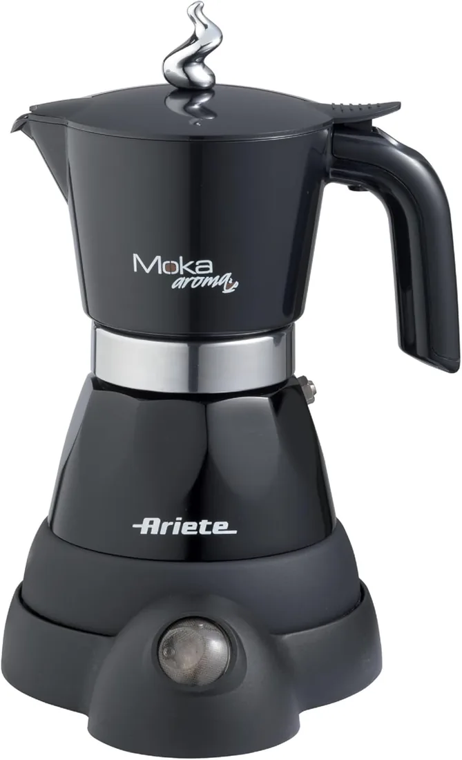 Ariete 1358 Moka Aroma - Cafetera Eléctrica Moka 2/4 Tazas - Autoapagado - Mantiene la Temperatura 30' - 400 W - Negro