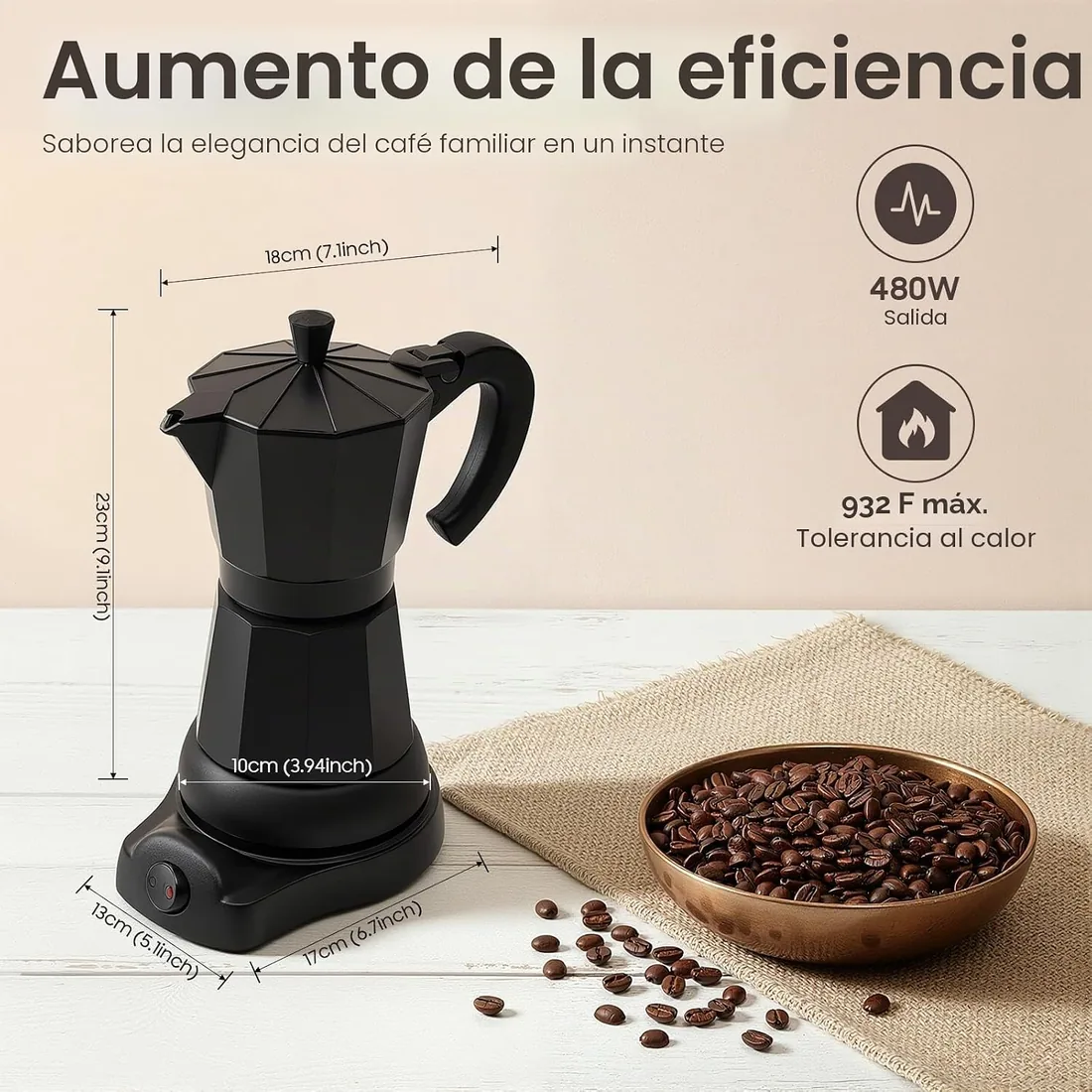 Cafetera Italiana Eléctrica 300 ml de Aleación de Aluminio 480 W con Extracción por Presión de Vapor Cafetera Moka para Café Intenso con Crema para Hogar Oficina Cafetería foto 2