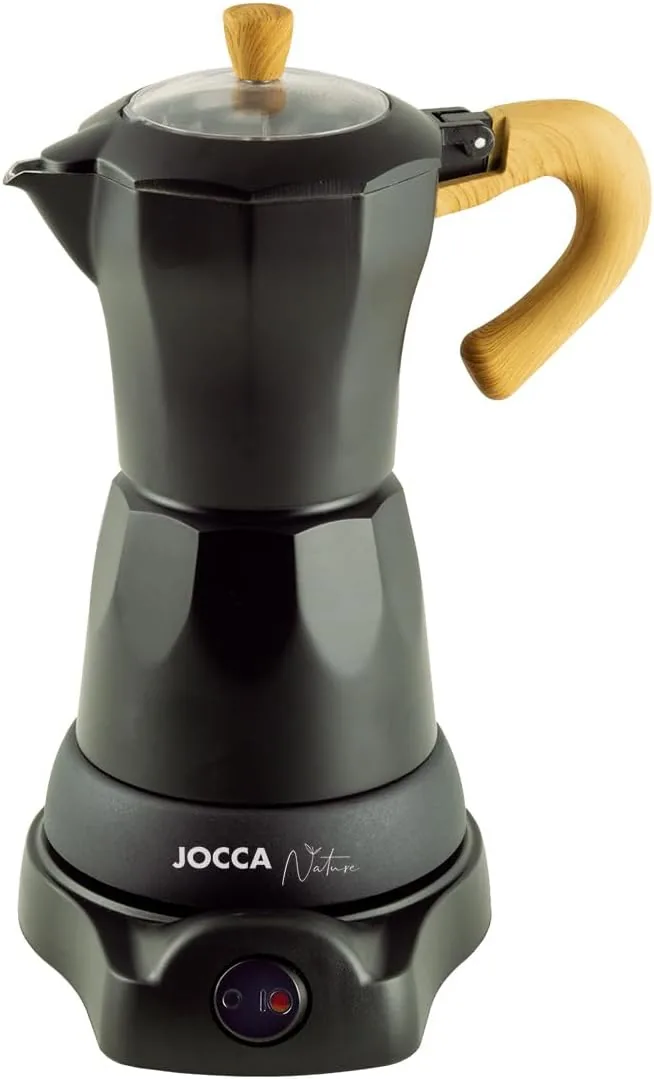 Jocca - Cafetera Italiana Eléctrica 6 Tazas | Línea Nature | Base giratoria 360º | Sistema “Siempre Caliente” | Apagado automático | Asa toque frío | Tapa transparente | Color negro foto 3
