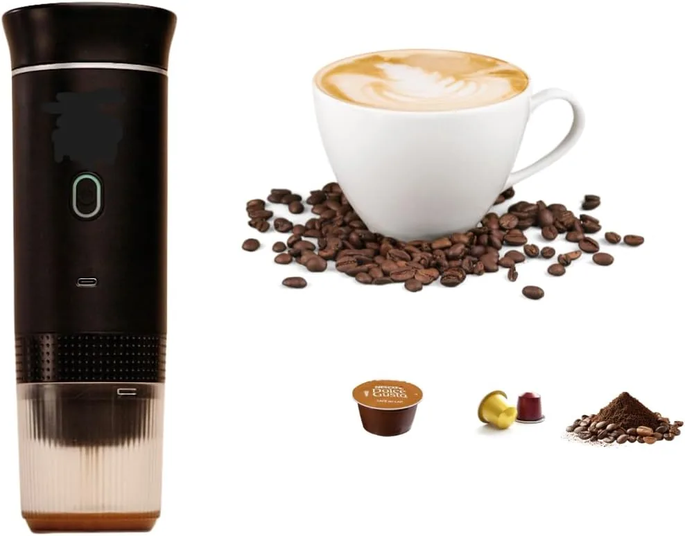 Cafetera Portátil 3 en 1 para Cápsulas y Café Molido (60 ml) – Compatible con Nespresso y Dolce Gusto – Mini Máquina de Café para Viaje, Oficina, Camping y Coche