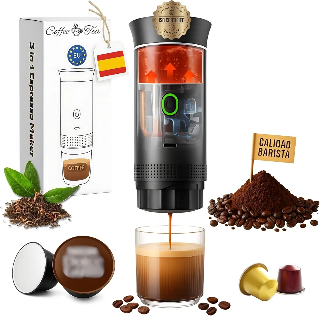 Cafetera Portatil Capsulas, Cafetera Multicapsulas y Molido, Maquina de Cafe, Cafetera Capsulas Portatil, Calienta Agua Batería Recargable USB, Ideal Viajes, Camping y Oficina foto 3