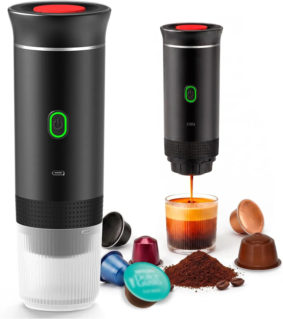 FORA Cafetera Portatil Espresso 3 en 1 - Capsulas y Cafe Molido, 20 Bares | Compatible Nespresso Original y Dolce Gusto. Bateria recargable USB-C, frio y caliente. Ideal coche, camping, oficina. foto 2