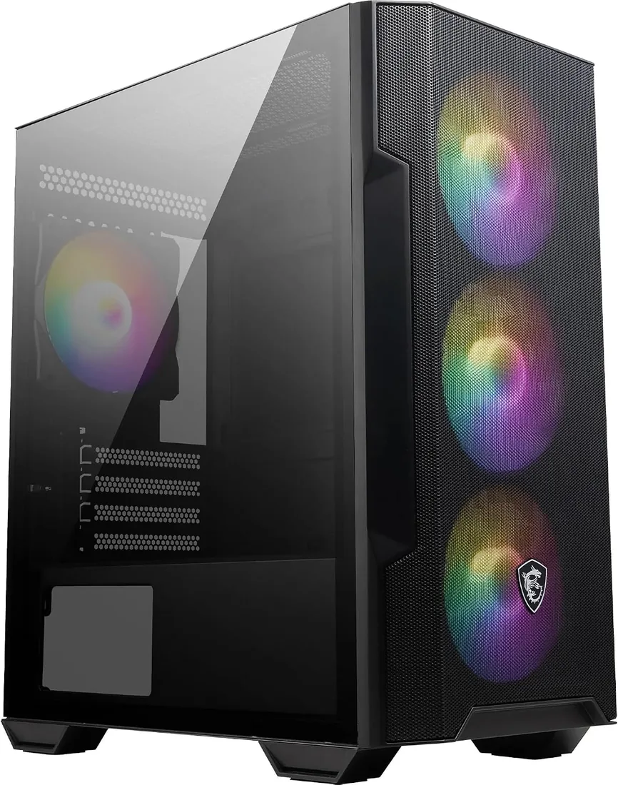 MSI MAG FORGE M100R Caja PC Mini Torre - Vidrio Templado, Admite Micro-ATX y Mini-ITX, Panel Frontal Mallado, 4 Fans ARGB 120mm c/Controlador Hub, Filtro de Polvo Magnético, Puerto USB 3.2 Gen1 Tipo-A