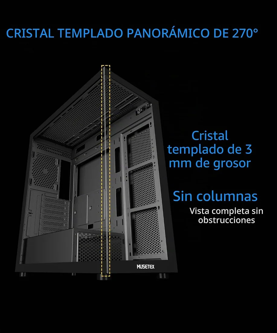 MUSETEX Caja PC ATX 7 Ventiladores PWM ARGB Pre-Instalados, Type-C Mid Tower Caja de Ordenador con Doble Cristal Templado Full View, Caja PC Gaming,Negro(K2) foto 2