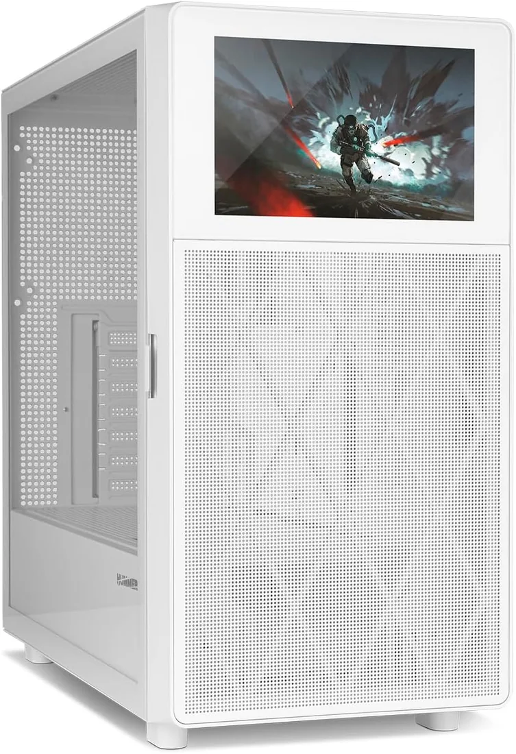NOX Xtreme Products Hummer BIOS - Semitorre ATX | M-ATX | ITX, Pantalla LCD 8" Personalizable, Panel Frontal Metal Mesh, Lateral Cristal Templado, Espacio 11 Ventiladores, USB-C y 3.0, Color Blanco