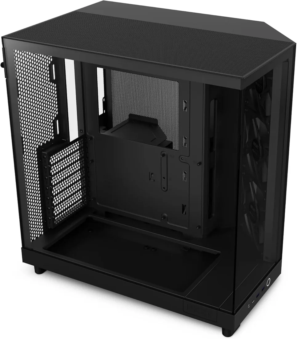 NZXT H6 Flow - Caja PC ATX Compacta Doble Cámara - Negro | Caja ATX de doble cámara con vidrio panorámico y 3 ventiladores de 120mm. Optimizada para montajes limpios y frescos.