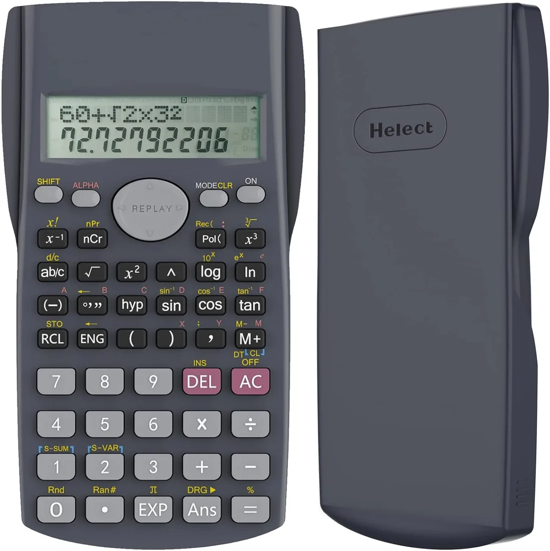 Helect Calculadora Científica de Ingeniería de 2 Líneas, Adecuada Compatible Escuelas y Negocios, Negro