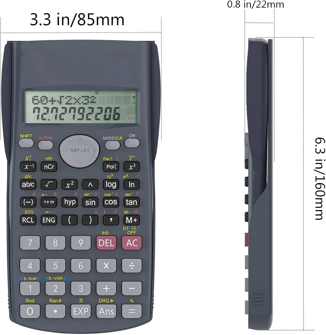 Helect Calculadora Científica de Ingeniería de 2 Líneas, Adecuada Compatible Escuelas y Negocios, Negro foto 2