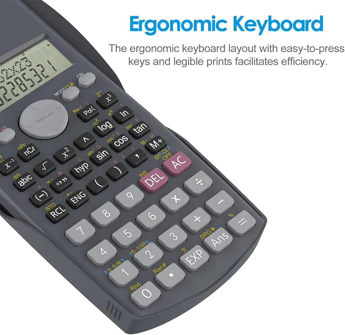 Helect Calculadora Científica de Ingeniería de 2 Líneas, Adecuada Compatible Escuelas y Negocios, Negro foto 3