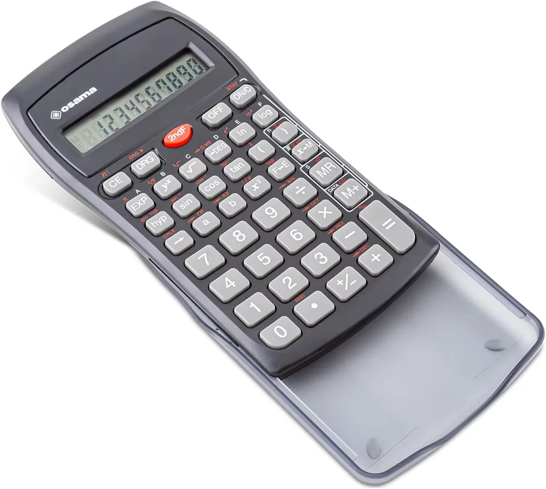 Osama - Calculadora Científica con 56 Funciones y Batería Incluida (L1130) | Escuela y Oficina, 10 Cifras Mantissa y 2 Exponente, Material Escolar y Papelería con Funda Rígida Corredera, Negro foto 3