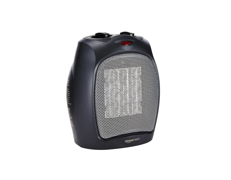 Amazon Basics Calefactor de cerámica, 1800 W, con termostato ajustable, Negro