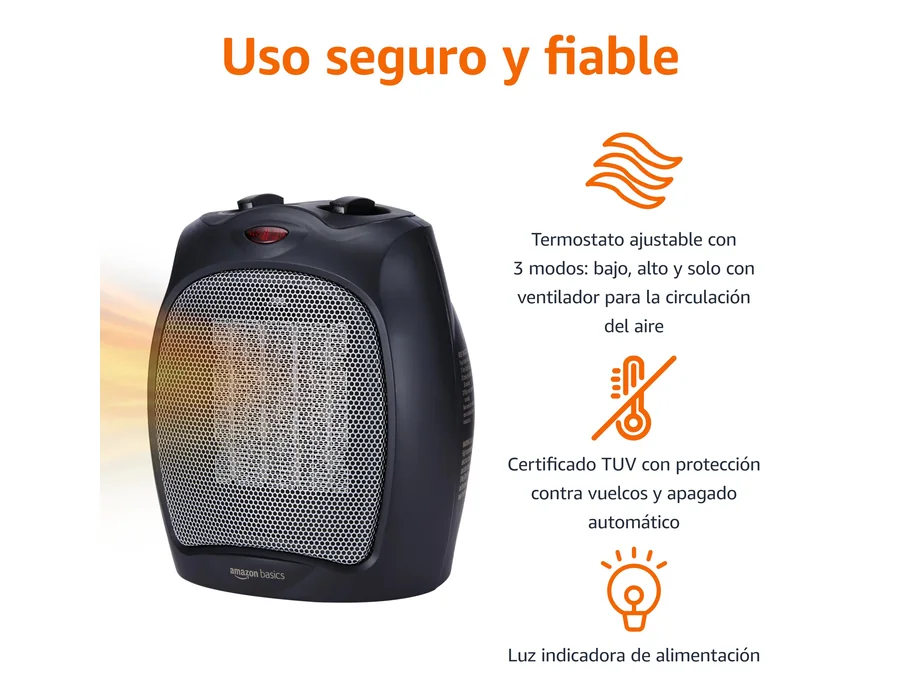 Amazon Basics Calefactor de cerámica, 1800 W, con termostato ajustable, Negro foto 2