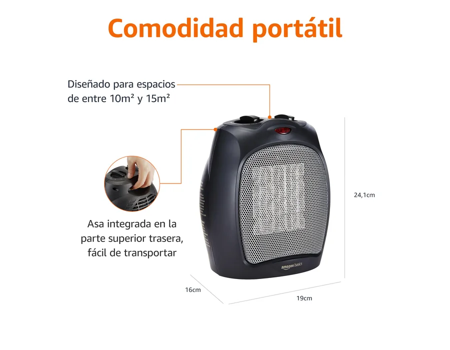 Amazon Basics Calefactor de cerámica, 1800 W, con termostato ajustable, Negro foto 3