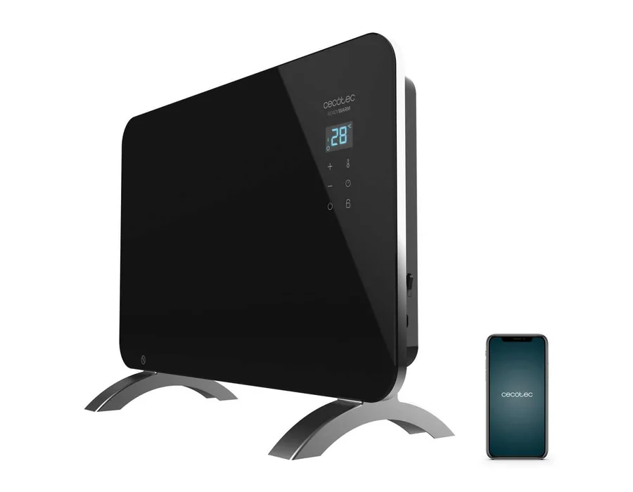Cecotec Radiador Eléctrico Bajo Consumo Ready Warm 6670 Crystal Connection Con Wifi, 1000 W, Termostato Regulable, Temporizador, Soporte de pie, Protección sobrecalentamiento, Sile