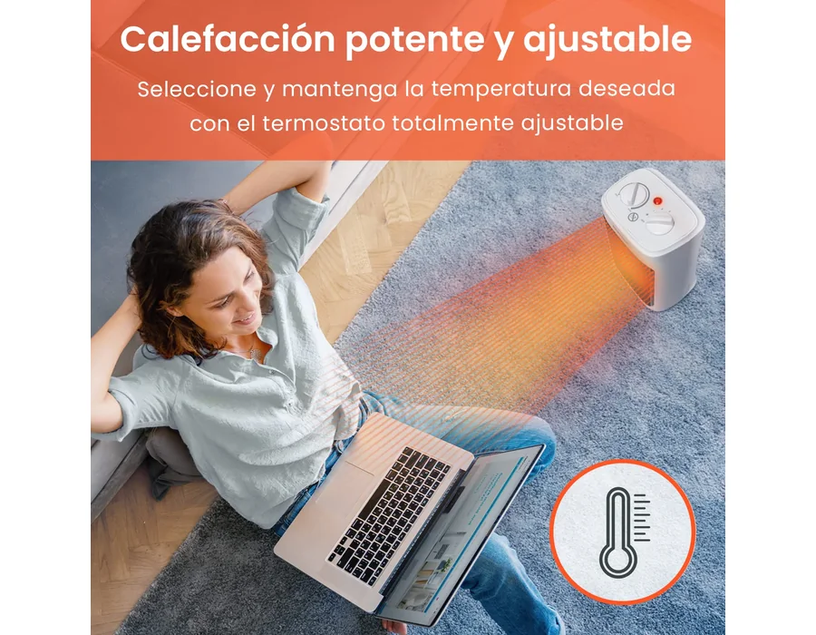 Pro Breeze Mini Calefactor Cerámico de 2000 W, 3 Niveles de Potencia y Modo Solo Ventilador. Pequeño Calentador Para Casa, Oficina, Escritorio, Dormitorio o Terraza – Blanco foto 3
