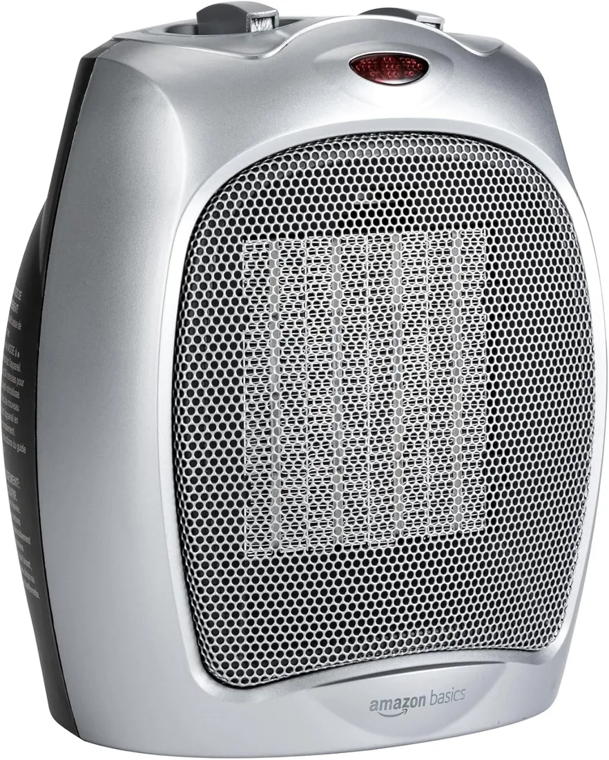 Amazon Basics Calefactor de cerámica, 1800 W, con termostato ajustable, Plateado