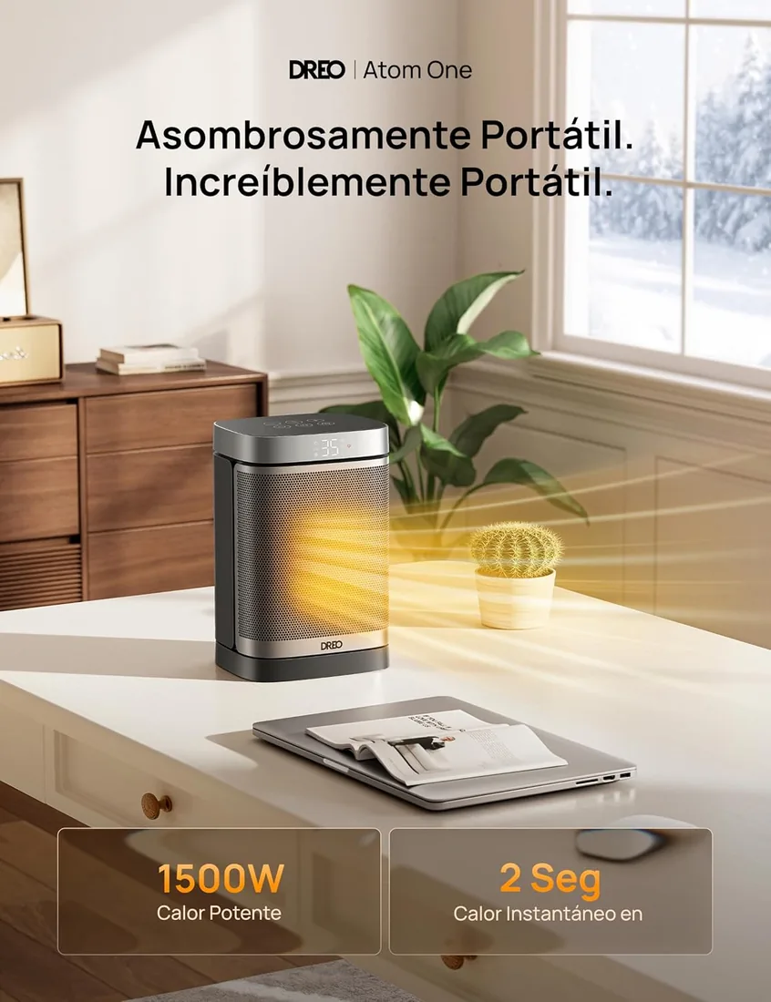 Dreo Calefactor Atom One, 3-Modos 3-Velocidades, 70°Oscilación, Calefactor cerámico de PTC con termostato, con termostato, temporizador 1-12H, Mando a distancia, Modo ECO-Ahorro de energía foto 2