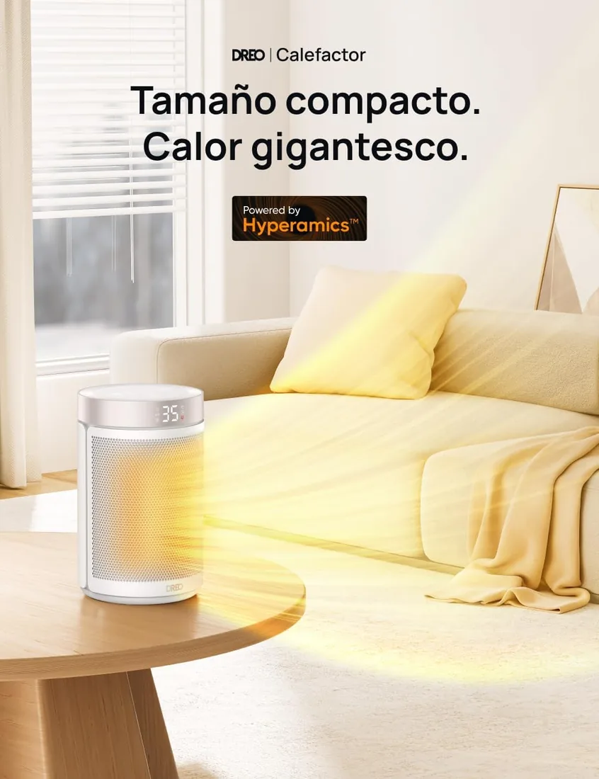 Dreo Calefactor Eléctrico 1500W Silencioso y de Bajo Consumo, Estufa Cerámica Portátil con Termostato, 3 Modos, Temporizador 12H, Protección Contra Sobrecalentamiento y Vuelco, Blanco foto 2