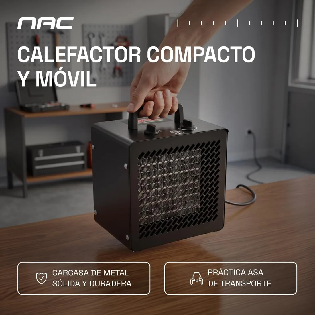 NAC Calefactor Ceramico Electrico 3000W - Calentador Electrico con 3 Niveles de Calefacción - Calefactor Portatil Industrial con Termostato, Cañon de Calor - Heater Electric para Garaje Taller Obra foto 2