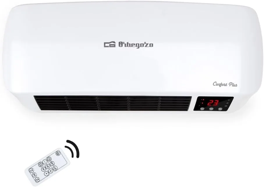 Orbegozo SP 6000, Calefactor baño, 2000 W, 2 niveles de calor, elementos cerámicos PTC, programación diaria semanal, termostato digital, mando a distancia, protección sobrecalentamiento, color blanco