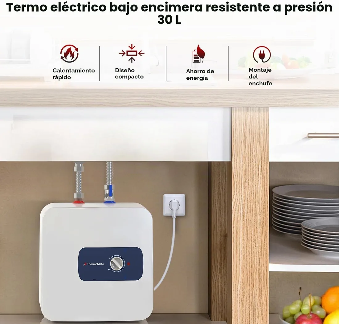 ThermoMate ES30DE Termo eléctrico 30 litros, Bajo el Fregadero | Calentador de Agua Eléctrico bajo fregadero, Bajo Consumo, Diseño compacto, enchufar y usar, 2000W foto 2