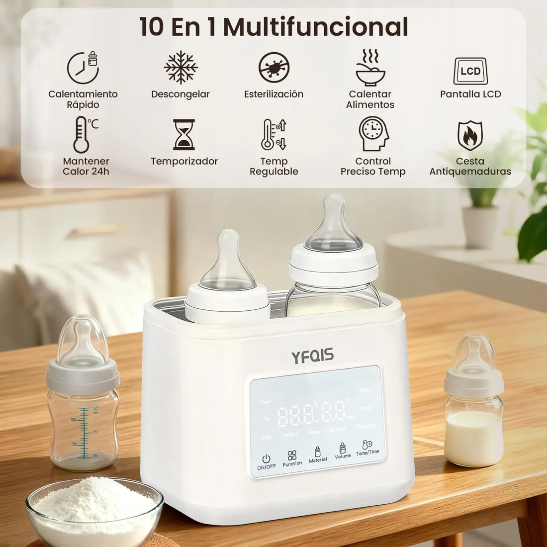 Calienta Biberones Doble, 10 en 1 Esterilizador Biberones, Calienta/Descongela Leche Materna y Purés, Control Preciso de Temperatura, con Pantalla LCD, Temporizador, Apagado Automático (Blanco) foto 3