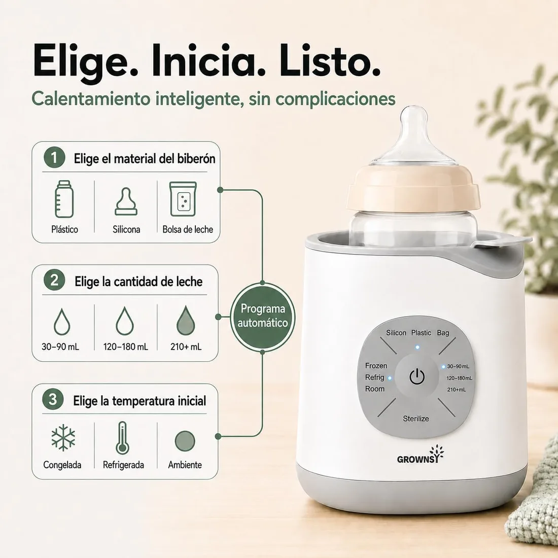 Calienta Biberones Inteligente, calentador de leche rápido preprogramado con control de temperatura, descongelación suave, calienta comida para bebé y esterilizador de vapor, para leche materna foto 2