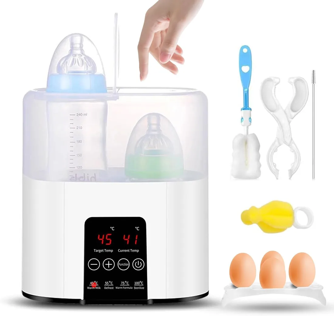 Calienta Biberones Multifunción para Bebés, Calentador de Biberones Rápido con Pantalla LCD Táctil, Esterilizador de Vapor Doble,Función Descongelar y Mantener Calor, Apto Todos Los Biberones (Blanco)