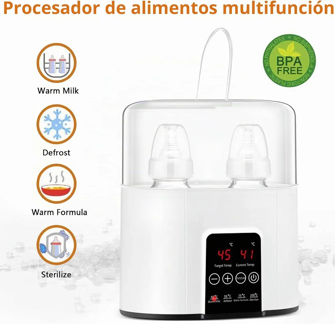 Calienta Biberones Multifunción para Bebés, Calentador de Biberones Rápido con Pantalla LCD Táctil, Esterilizador de Vapor Doble,Función Descongelar y Mantener Calor, Apto Todos Los Biberones (Blanco) foto 3