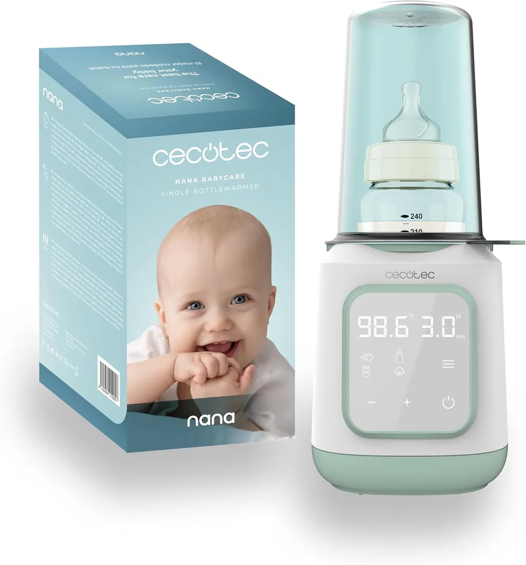 Cecotec Calienta Biberones Nana BabyCare Single BottleWarmer, 4 Modos, Cestillo para el Biberón, Libre de BPA, Seguro para Almacenar Agua, Leche y Alimentos