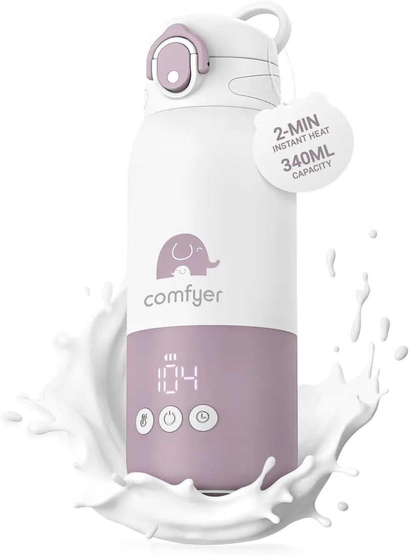 Comfyer BW01 Calienta Biberones Portátil, Calentador de Leche Portátil | Calienta leche materna y agua en 2 min, con 340 ml de capacidad; diseño portátil para viajes, coche, avión y tomas nocturnas.