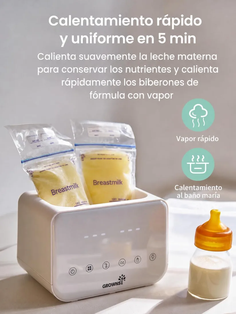Grownsy Calienta Biberones Doble Bebé 10 en 1 con Esterilizador | Control preciso con Ajuste de 1°C, Pantalla LCD, Mantiene el Calor 24 h, Descongelación, Calientapotitos y sin BPA foto 3