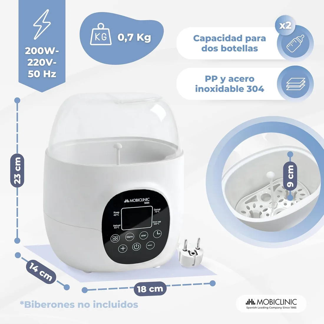 Mobiclinic®, Calienta Biberones y Esterilizador, 6 en 1, Capacidad Doble, Descongela, Programable, Mantiene la Temperatura, Calentamiento Rápido, Leche Materna, Sin BPA, Pantalla LCD, Bibidu foto 2
