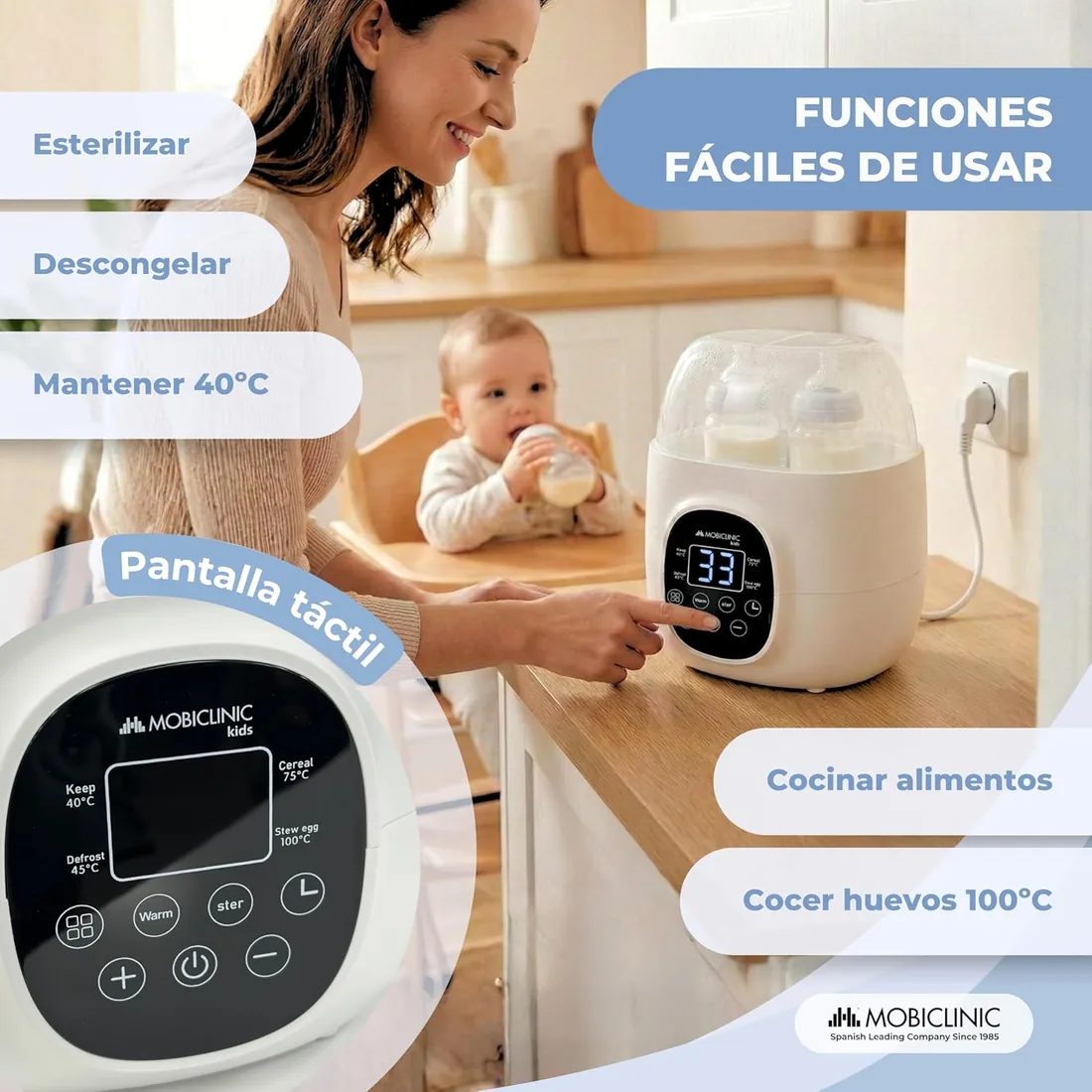 Mobiclinic®, Calienta Biberones y Esterilizador, 6 en 1, Capacidad Doble, Descongela, Programable, Mantiene la Temperatura, Calentamiento Rápido, Leche Materna, Sin BPA, Pantalla LCD, Bibidu foto 3