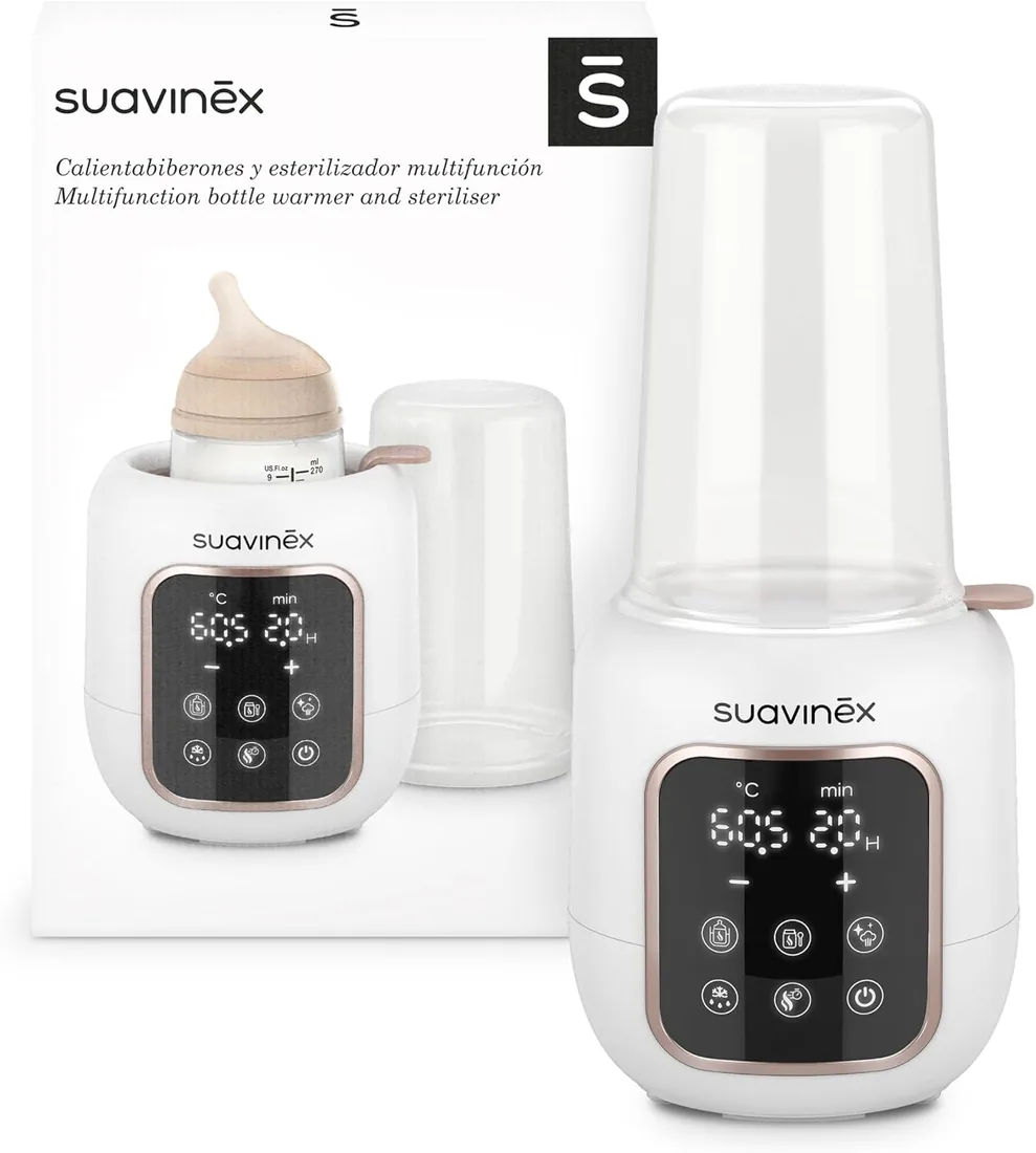 Suavinex, Calientabiberones y Esterilizador 2 en 1, Esteriliza Biberones y Chupetes, Calienta y Descongela Biberones, Leche Materna y Potitos, con Modo Rápido y Apagado Automático, Fácil de Usar