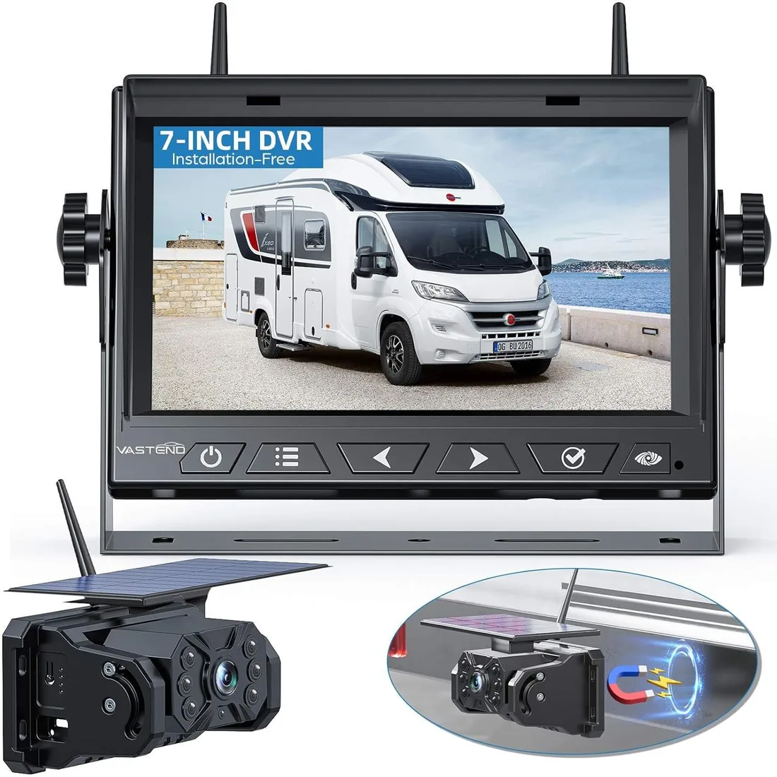 Cámara Trasera Inalámbrica para Coche con Monitor 7" 1080P Solar(VS-7A) | Cámara Trasera Inalámbrica para Coche con Monitor 7" 1080P Solar