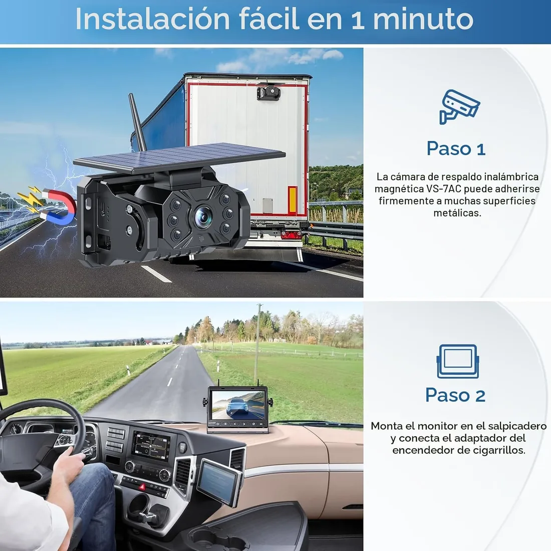 Cámara Trasera Inalámbrica para Coche con Monitor 7" 1080P Solar(VS-7A) | Cámara Trasera Inalámbrica para Coche con Monitor 7" 1080P Solar foto 2