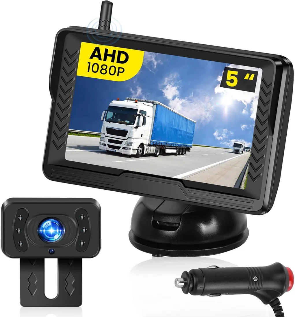 Inefala Kit Cámara de Marcha Atrás Inalámbrico Pantalla 5" IP69 | Visión Nocturna, Cámara de Visión Trasera, Para Camiones Remolques Coches RV
