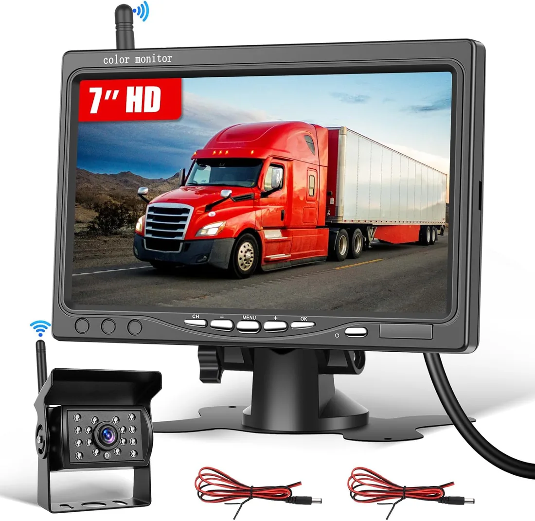 Kit Cámara Marcha Atrás Inalámbrica con Monitor IPS de 7 Pulgadas 12-36V | Kit Cámara Marcha Atrás para Van Camión SUV de 1 Canal IP68 Líneas de Guía Configurables Cámara de Respaldo y Visión Nocturna