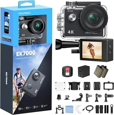 AKASO Cámara Deportiva 4K 30fps 20MP WiFi Cámara de Acción - Cámara Sumergible Acuática 30M con estabilización - Gran Angular de 170° - Calidad de Imagen Ultra HD para los entusiastas de la Aventura