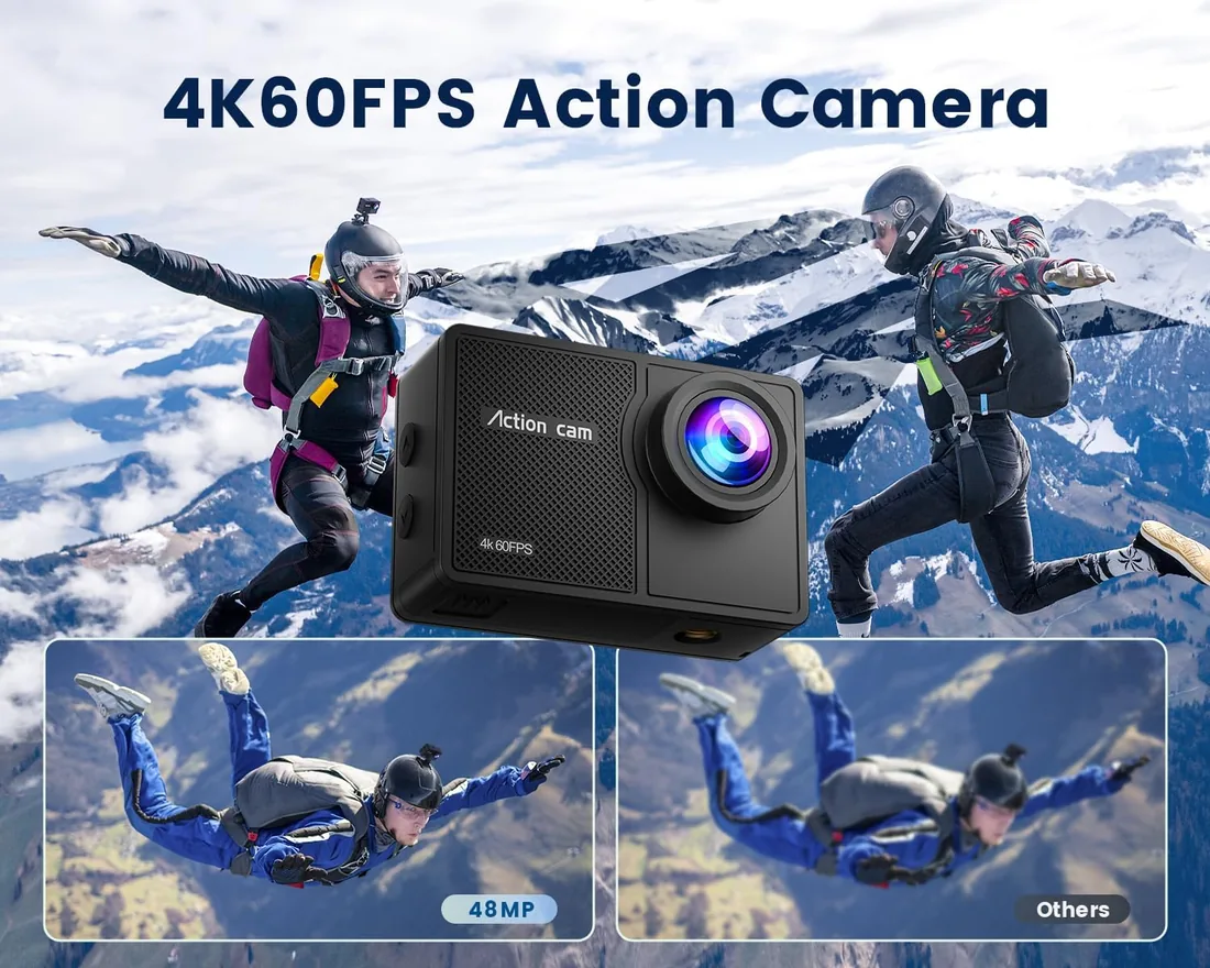 Cámara Deportiva 4K60FPS con Tarjeta 64GB,131FT Cámara Subacuática con 8X Zoom,48MP HD WiFi Videocámara 170° EIS Cámara de Acción,Camara Acuatica Sumergible con Mando a Distancia,2 * 1350mAh Baterías foto 2