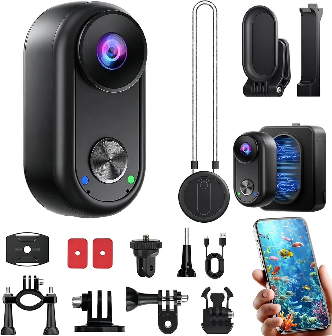 OBEST Cámara Deportiva 4K WiFi con Estabilizador Impermeable, Bodycam Vlog | 490mAh &1400mAh, 350 Mins, Magnético, Gran An