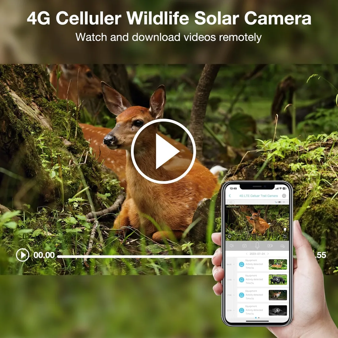 3G/4G LTE Cámara fototrampeo de Vigilancia Exterior con Batería Solar, 2K Visión Nocturna en Color, PIR Detección de Movimiento, IP66, Adecuado para Uso en Exteriores o en Lugares sin WiFi foto 2