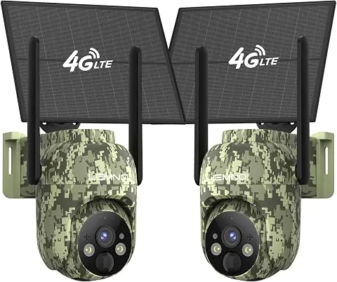 4G Cámara Fototrampeo con SIM Preinstalado, Cámara Vigilancia 4G Exterior Solar Sin WiFi, con Detección de Movimiento, PTZ 360°, 2K Visión Nocturna, Audio Bidireccional, IP66 Impermeable, 2 Piezas