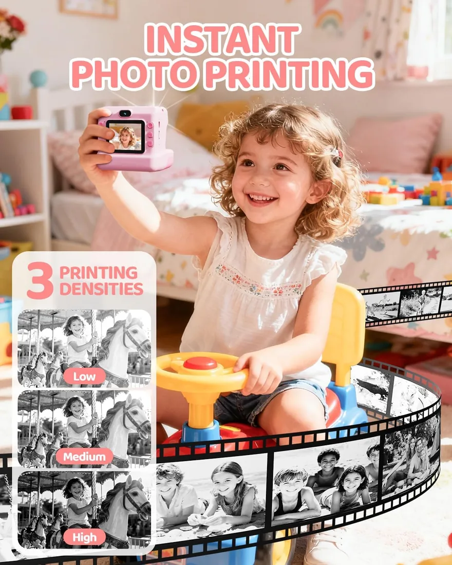 CalineGam Cámara Fotos Infantil Instantánea, Pantalla 2,4" 48MP HD 1080P | Con Lentes Dobles, Tarjeta 32GB y 3 Rollos de Papel de Impresión, Impresión Sin Tinta, Regalo Niños y Niñas 3-12 Años foto 3