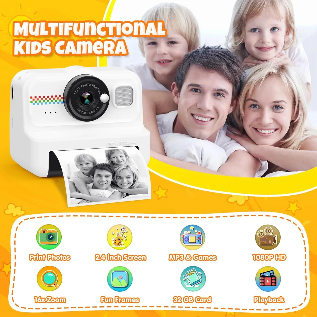 HiMont Camara Fotos Infantil Instantanea, HD/1080P Cámara Instantánea para Niños con Tarjeta de 32G y Papel de Impresión, Camara Fotos Infantil Divertidos Regalos de Juguete para Niños de 3 a 12 Años foto 2